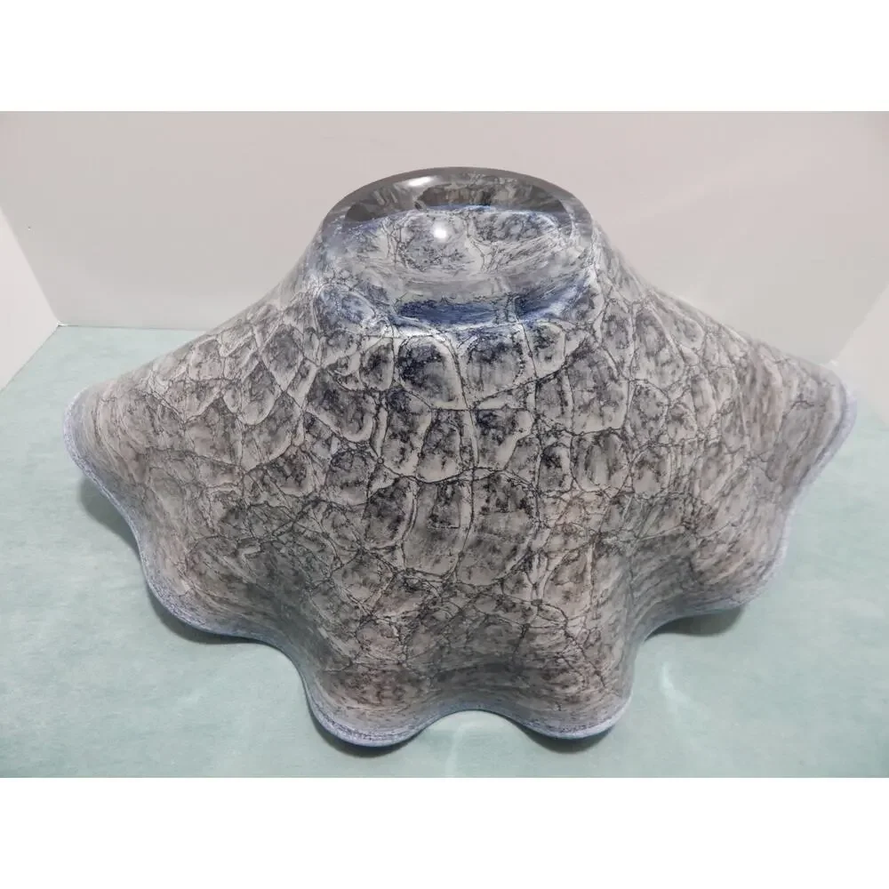 Jozefina Krosno Hand Blown Glass Bowl Blue Gray Black Centerpiece Art
